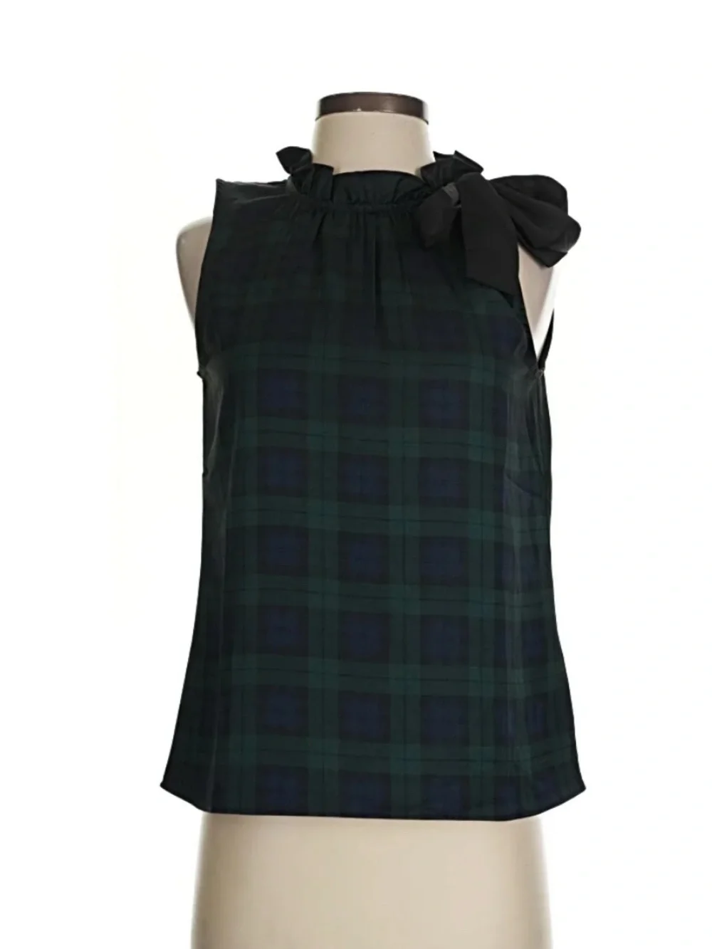 J. Crew Blackwatch Plaid Bow-Shoulder Sleeveless Top